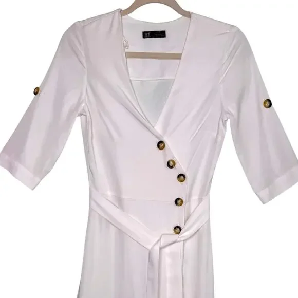 ZARA White Asymmetric Button Detail Midi Dress Tie Waist Linen Blend XS EUC - Picture 4 of 9